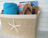 Large Coastal Living Décor Fabric Storage Basket with Sea Star for your Beach House
