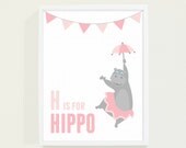 Hippo Pink Alphabet Posters - Pink Nursery Art - Kids Room Art - Pastel Alphabet Print Circus Children's Wall Art - Alphabet Wall Decor