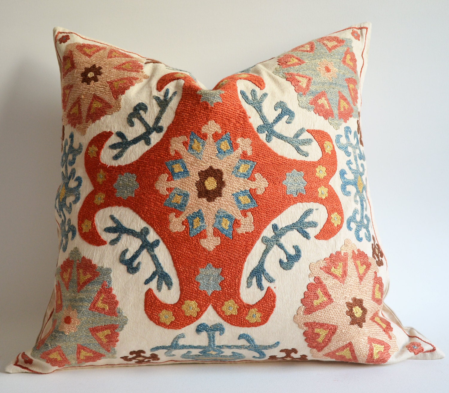 Sukan / Hand Embroidered Silk  Suzani Pillow Cover - decorative pillow cover - throw pillow - suzani Pillow - hand embroidered