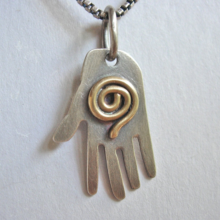 Silver Hand Brass Spiral Charm Necklace