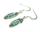 Peas in a Pod, Pea Pod Earrings with Light Blue Pearls, Customizable