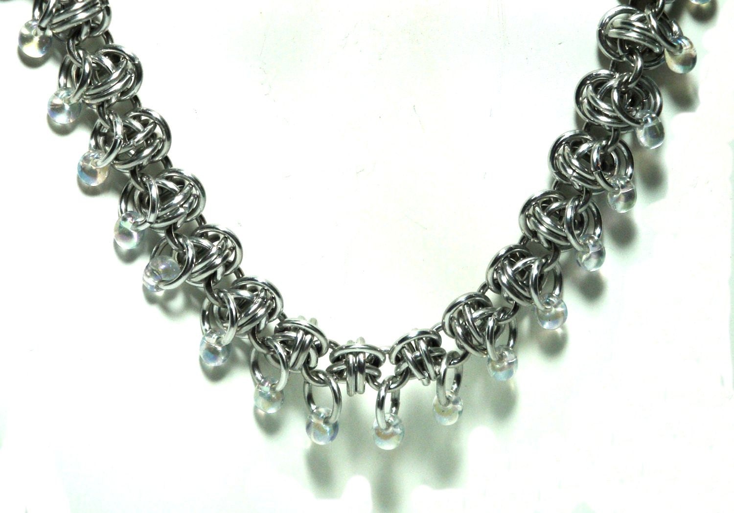 Chainmaille Jewellery, Beaded Orbital Chainmail Necklace, Anodized Aluminum Rings