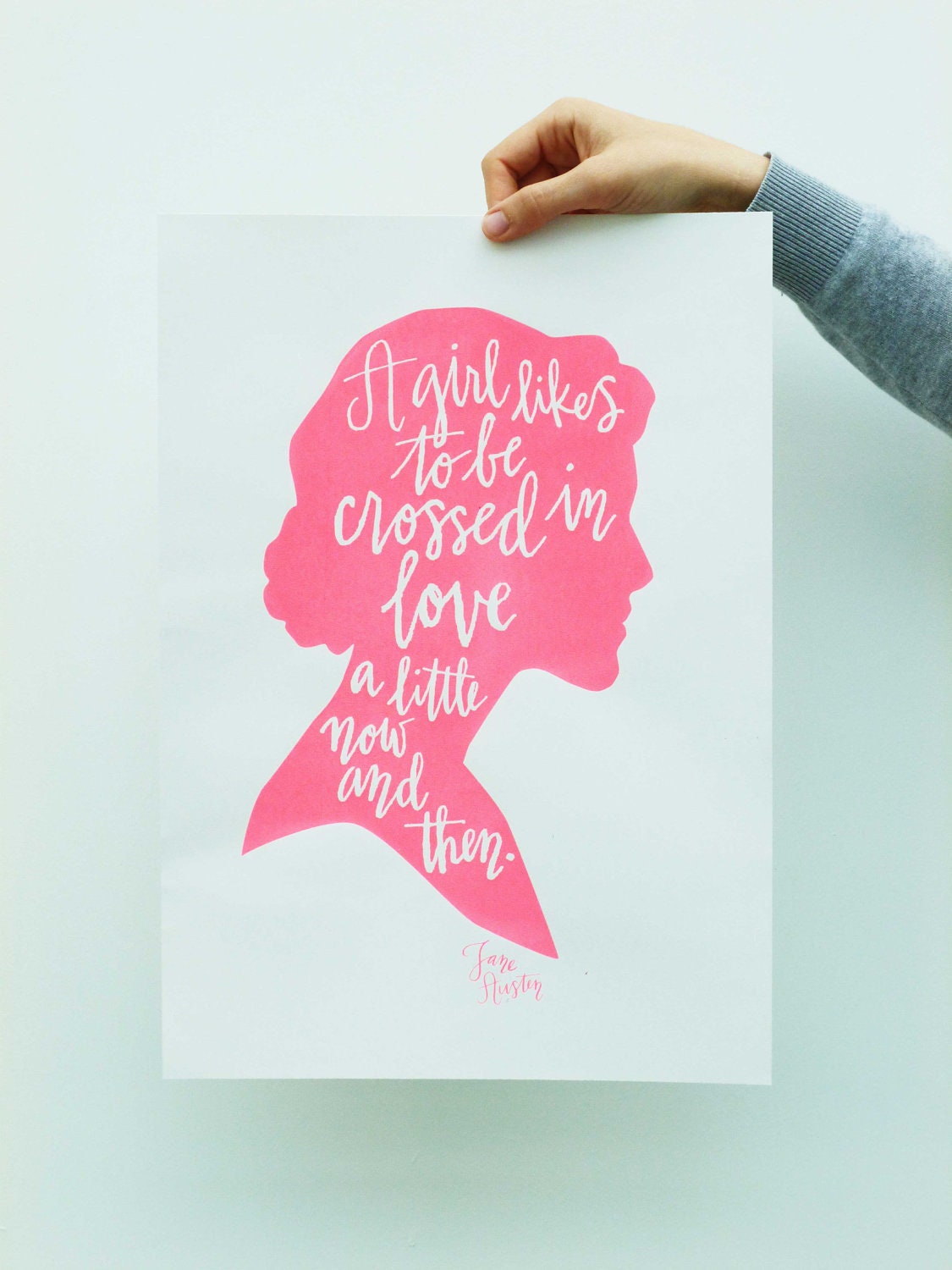 Jane Austen Quote Cameo Calligraphy Screen Print