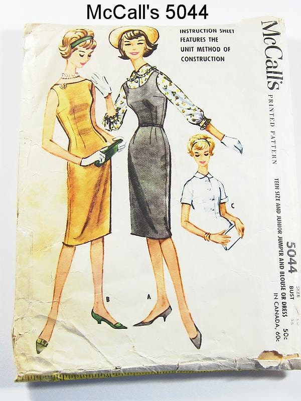 Vintage 50s Dress Pattern - McCalls 5044 - Teen Size & Junior Jumper and Blouse or Dress - SZ 15/Bust 35