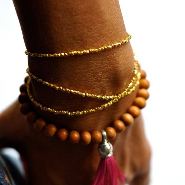 Gold Triple wrap beaded bracelet