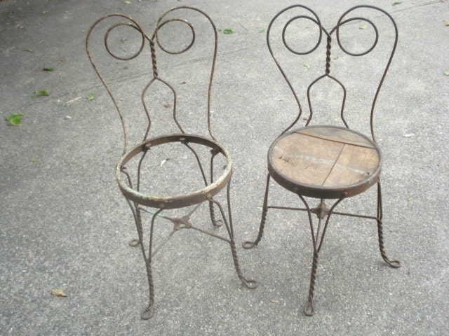 Antique Ice Cream Parlor Chairs Twisted Iron Pair - AntoinettesWhims