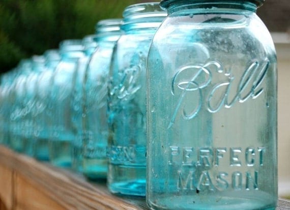 30 Vintage Aqua Blue BALL Perfect Mason Quart Jars 4 Wedding Centerpieces