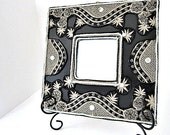 Decorated Mirror black and cream indian lace mosaic beaded
