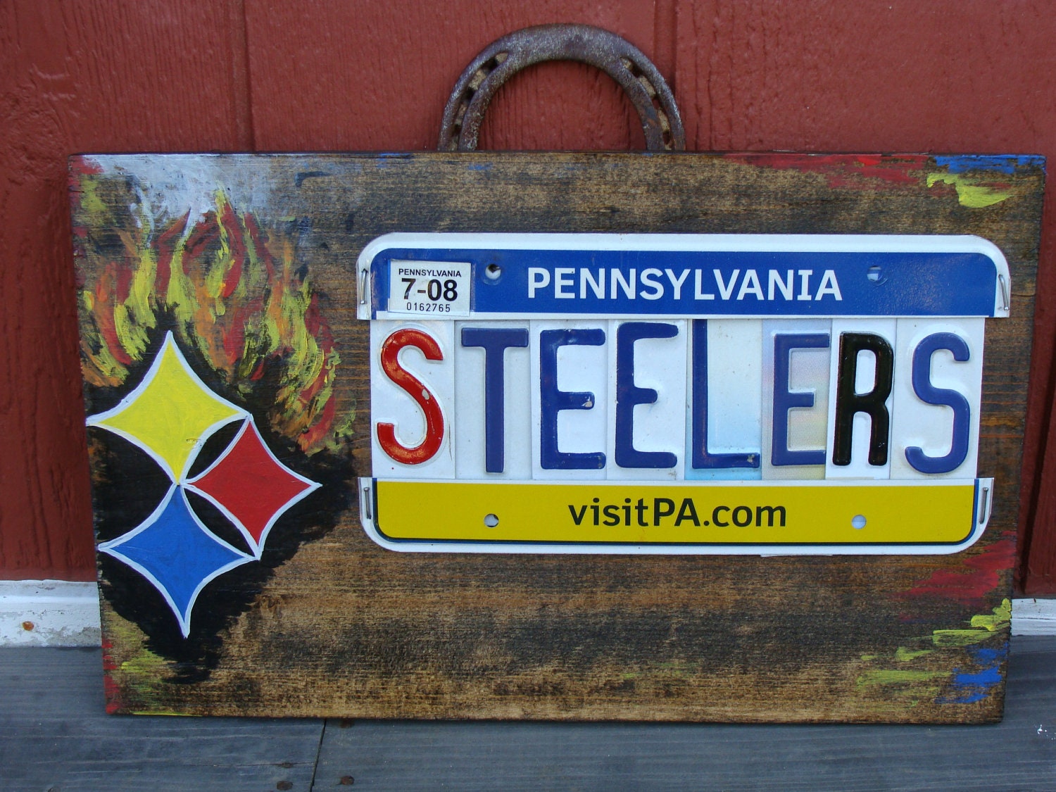 Steelers Pittsburgh Steelers License Plate Hand Painted Pine Wood Sign