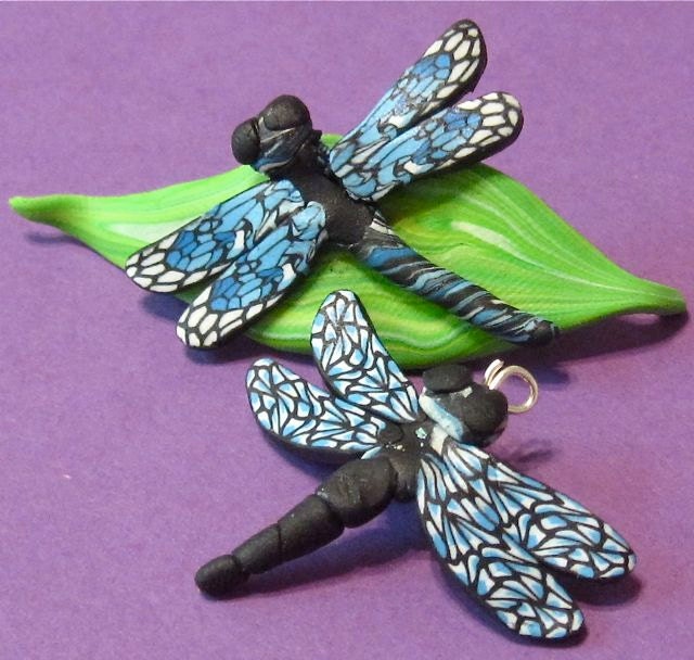 Dragonfly wing cane tutorial: pendant and charms in polymer clay