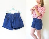 vintage 1980s jean shorts // high waisted // dyed blue denim // size small s // medium m