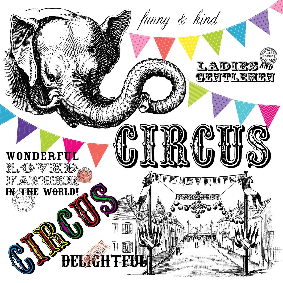 Fabric panel Circus 18x18 inches (45x45 cm)