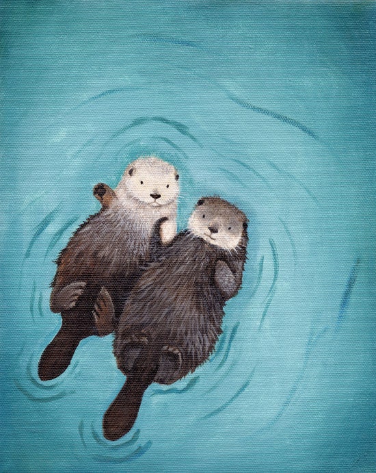 Otters Holding Hands Otter Art Print Otterly Romantic 11x14