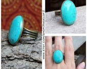 Large Turquoise Cabochon Adjustable Bronze Ring