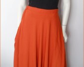 Vtg.70s Terracotta Silk Long Hippie Supermodel Length Maxi Full Skirt.S.Waist 26-29