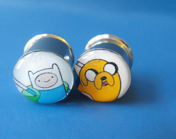 Adventure Time picture plugs gauges embedded resin filled - Made to Order 9/16, 5/8, 3/4, 7/8, 1"
