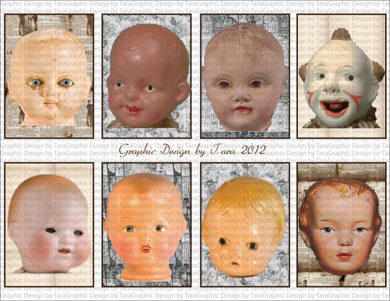 Antique Dolls Altered Art Digital Image Sheet for Cards, Tags, ACEO, ATC Personal and Commercial Use