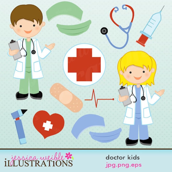 Doctor Kids Cute Digital Clipart for Card Design, Scrapbooking, and Web Design Il_570xn