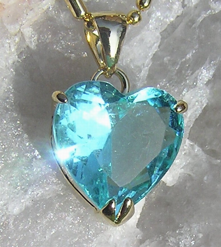 Swiss Blue Topaz Solitaire Heart Pendant - Vintage