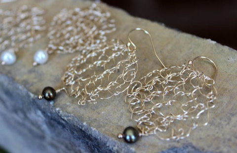 Hand Knit Gold Filled Earrings