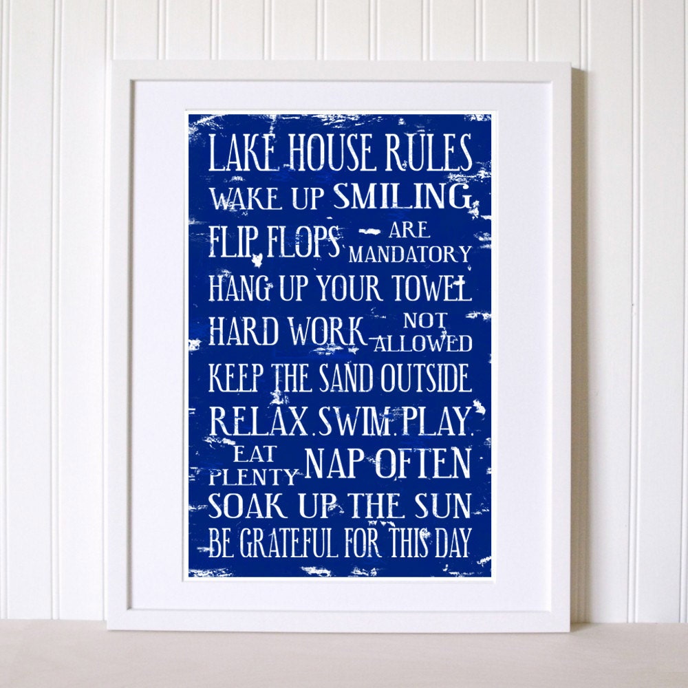 Lake House Rules Family Rules  Art Print 11x17 Great Hostess Gift.