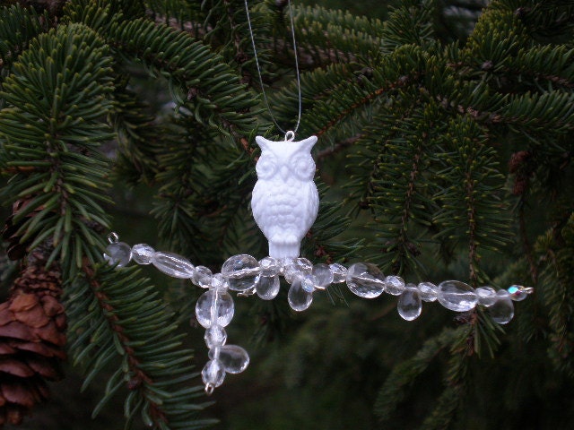 Snowy Owl on an Icy Branch Christmas Ornament