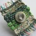 Emerald Green Woven Rag Rug Pin, Eco Recycled Rags & Button Bling, Brooch, Fun Gift for Textile Fiber Artist, Mom, Friend, Weaver, Earth Day