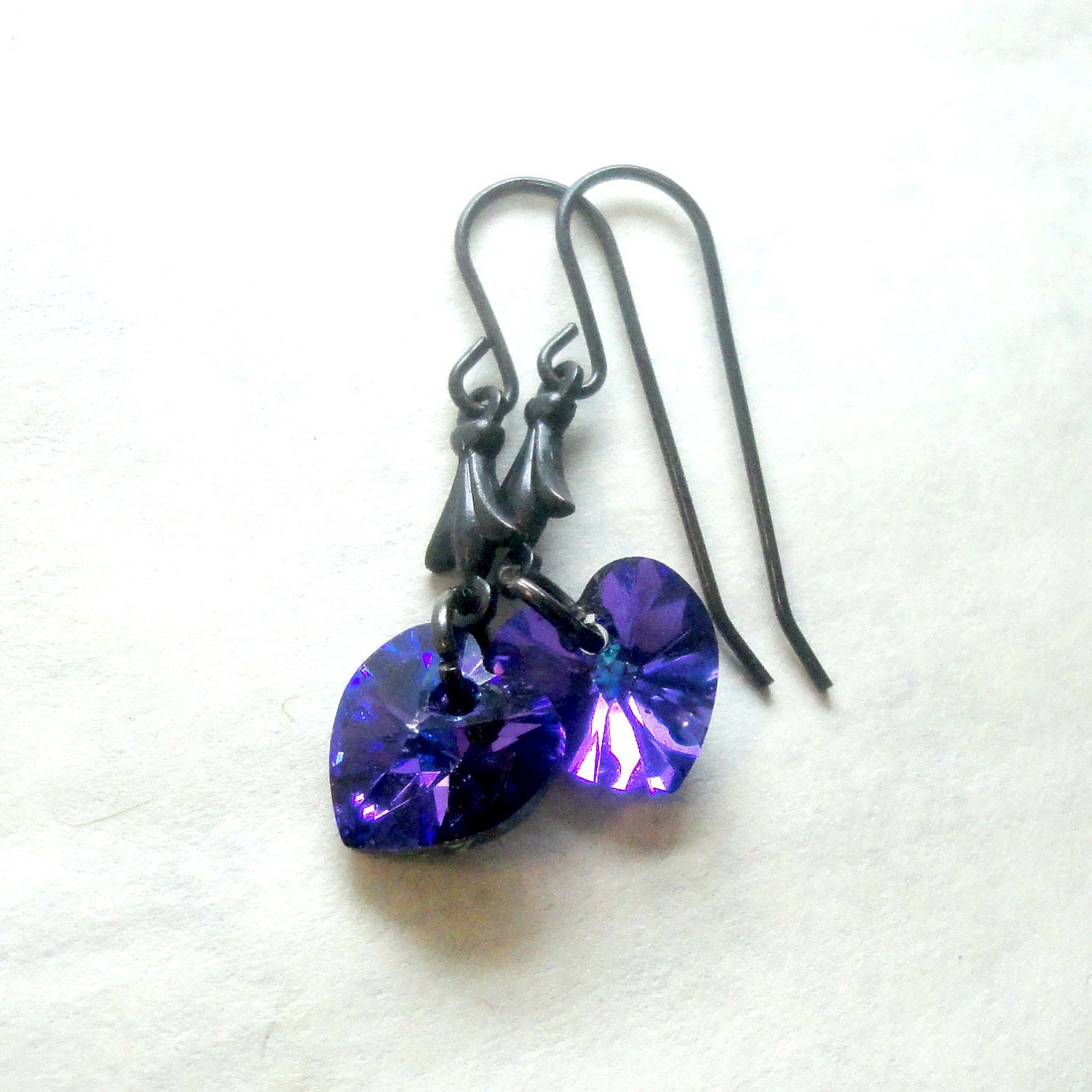 Gothic Heart Blue Earrings Blue Ocean Jewelry Black and Blue Gothic Jewelry - Dark Hearts