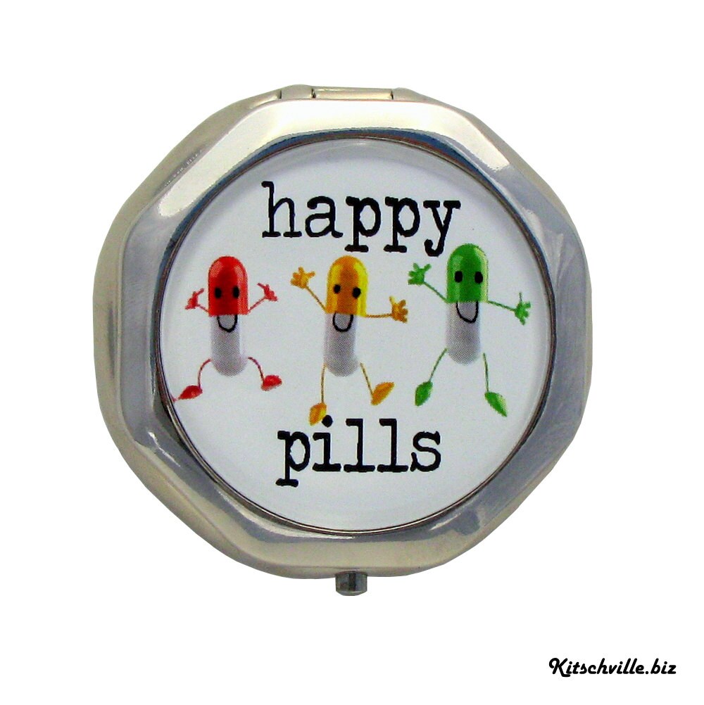 Funny HAPPY PILLS Pill Case Holder Organizer Box by kitschville