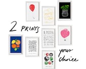 Your Choice 2 Print Set - 2 x  8.3" x 11.7" - Set of 2 prints - Food art - fine art giclee prints