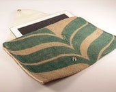 Recycled Burlap Coffee Sack Clutch/ Ipad Case - Brazil Leaf Print