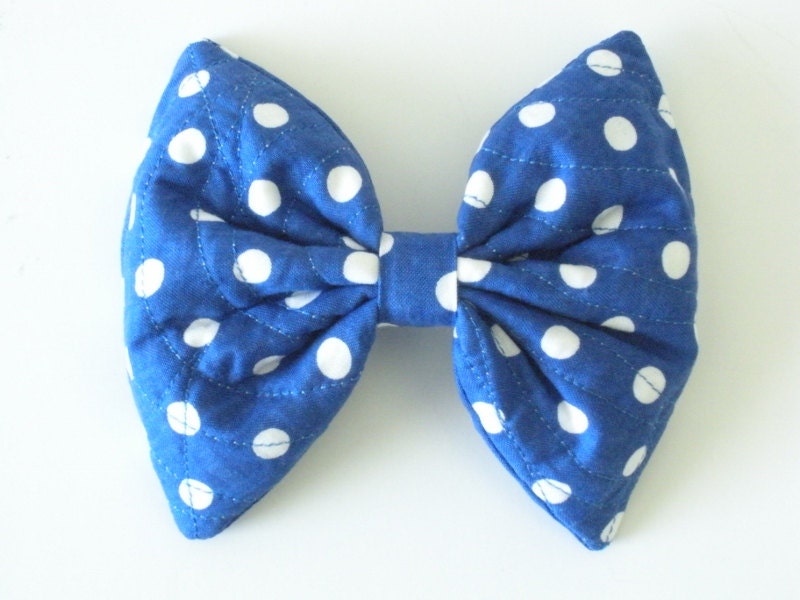 Kawaii Hair Bow, Blue And White Polka Dots, Hair Bow Clip Rockabilly