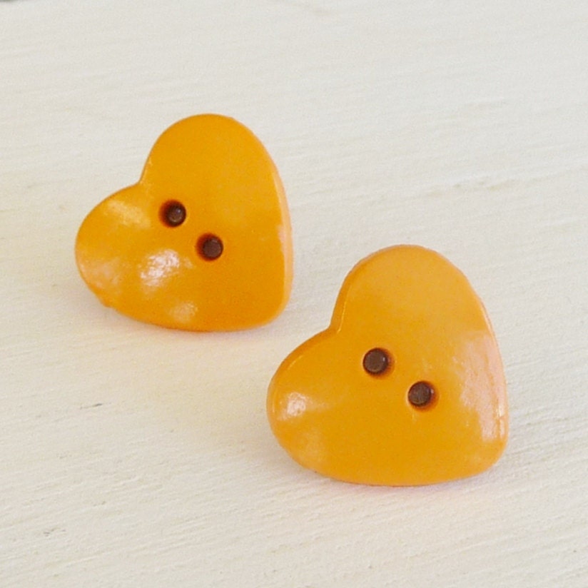 Orange Heart Studs on Titanium Posts for Sensitive Ears, Nickel Free Earrings for Girls, Hypoallergenic Kids Earrings - Cute as a Button