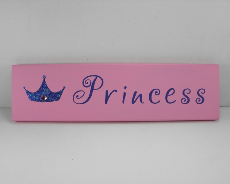 Wood Sign - Princess - Pink Purple Crown Tiara Wall Bedroom Decor
