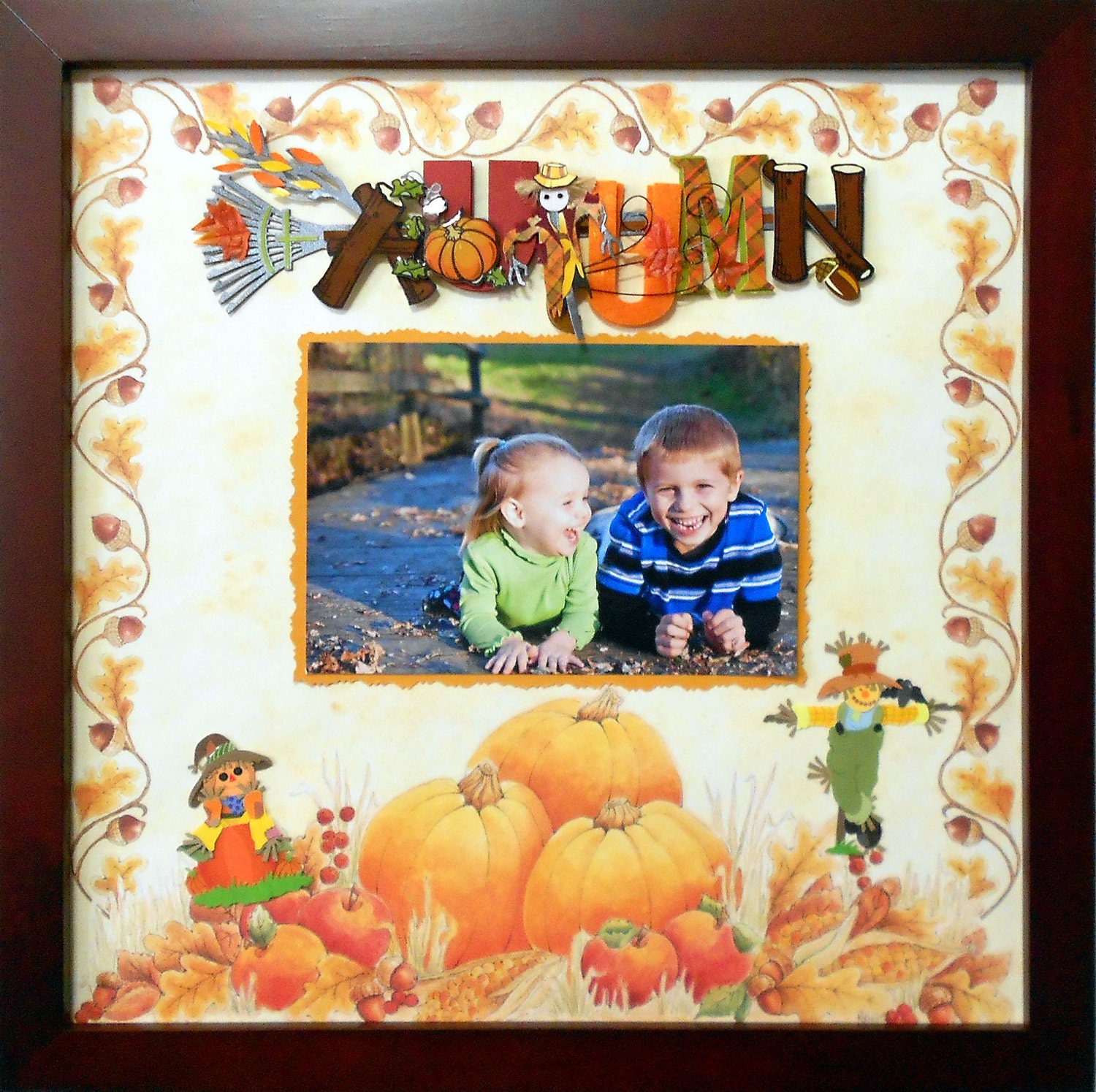 AUTUMN HARVEST Memory Album Page (Mahogany Veneer Shadow Box Frame Sold Separately)