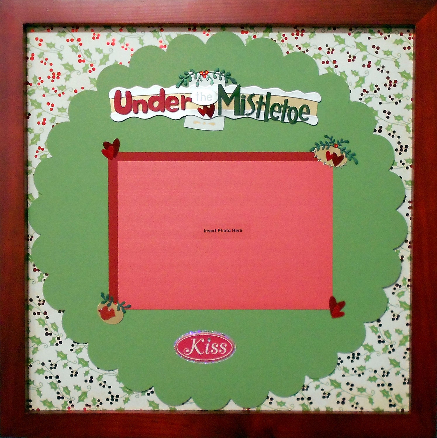 UNDER THE MISTLETOE Premade Memory Album Page (Cherry Veneer Shadow Box Frame Sold Separately)