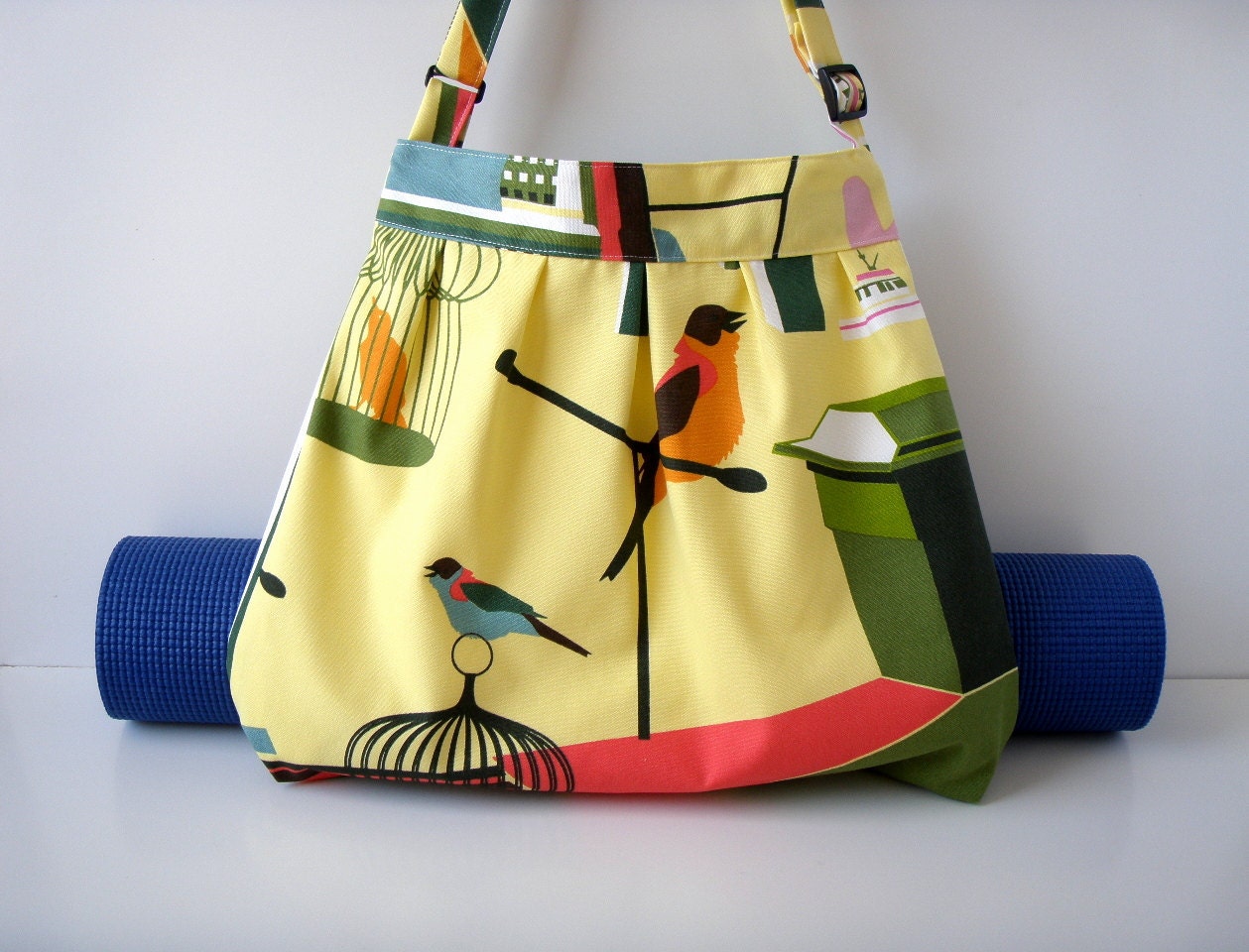 Yoga Mat Bag Yellow Bird with Straps for Yoga Mat Handmade hobo cross body BabiminiS
