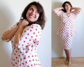 SALE Plus Size Dress 1980's does the 1950's Designer Janice Wainwright Red Polka Dot Dress with Peplum // Cup Cake Dream  // Size 10- 12 L
