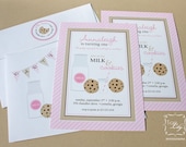 Milk and Cookies Party Invitation in Pink and Brown