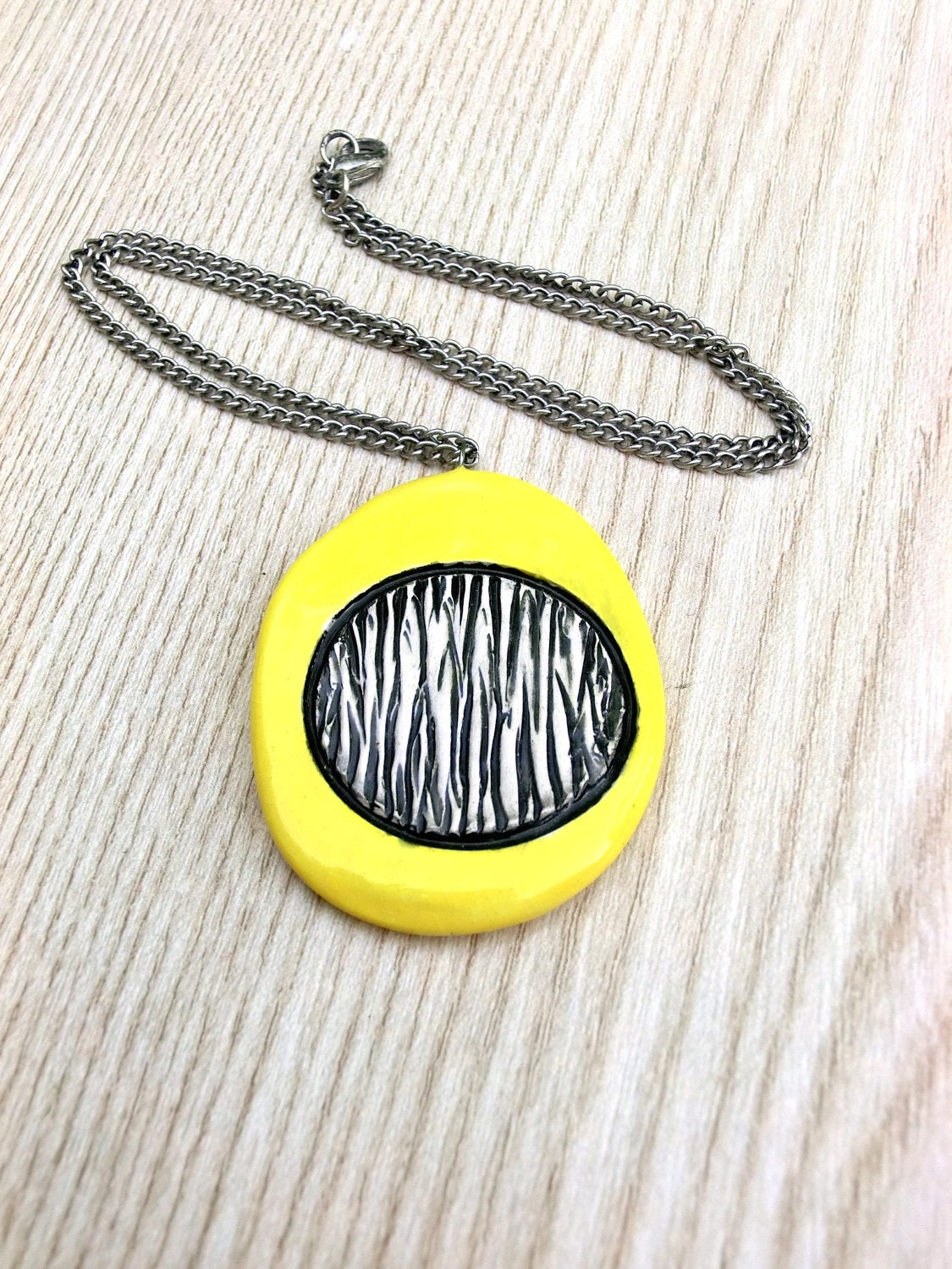 Yellow Ceramic Necklace with Black and White Texture