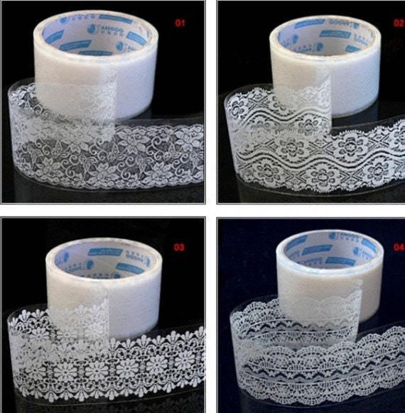 ON SALE  Fancy Multi-function Transparent Adhesive White Lace Deco Tape 15m - Send at Radom
