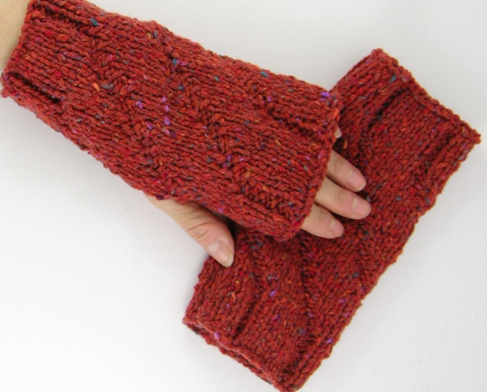 knit fingerless mittens knit fingerless gloves wrists warmers gauntlets rusty orange unisex for him for her tagt team curationnation