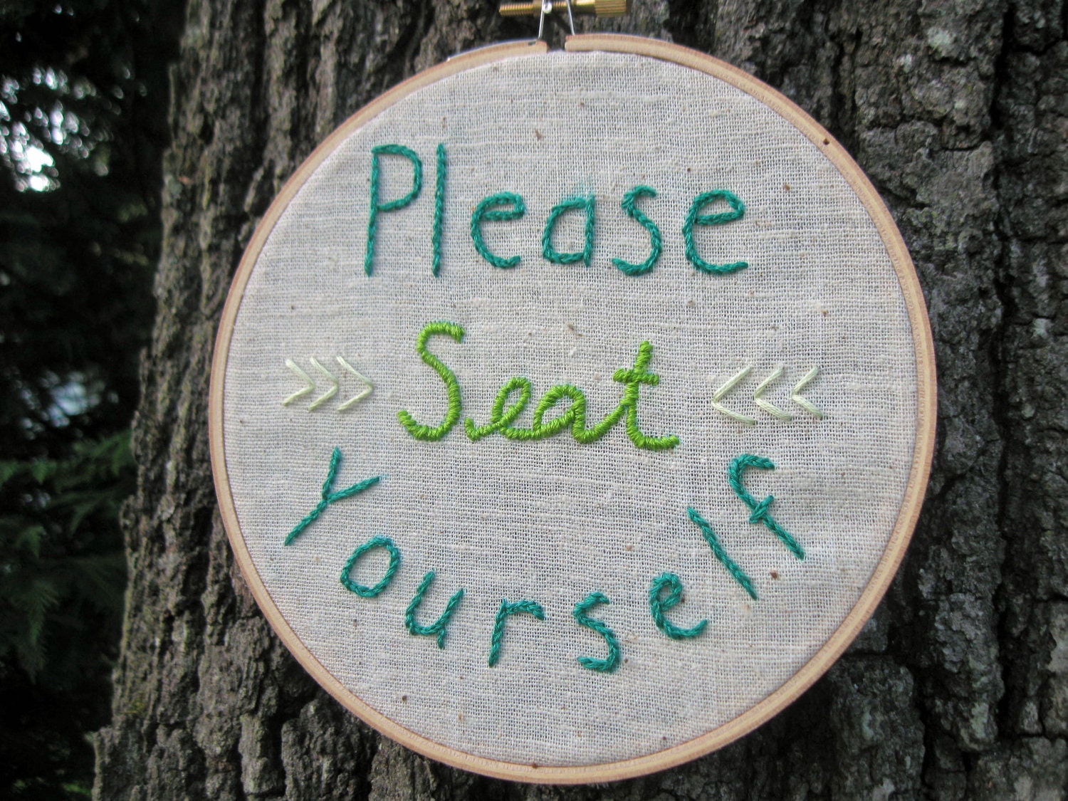 Hand Embroidered Kitchen Dining Restaurant Sign Please Seat Yourself