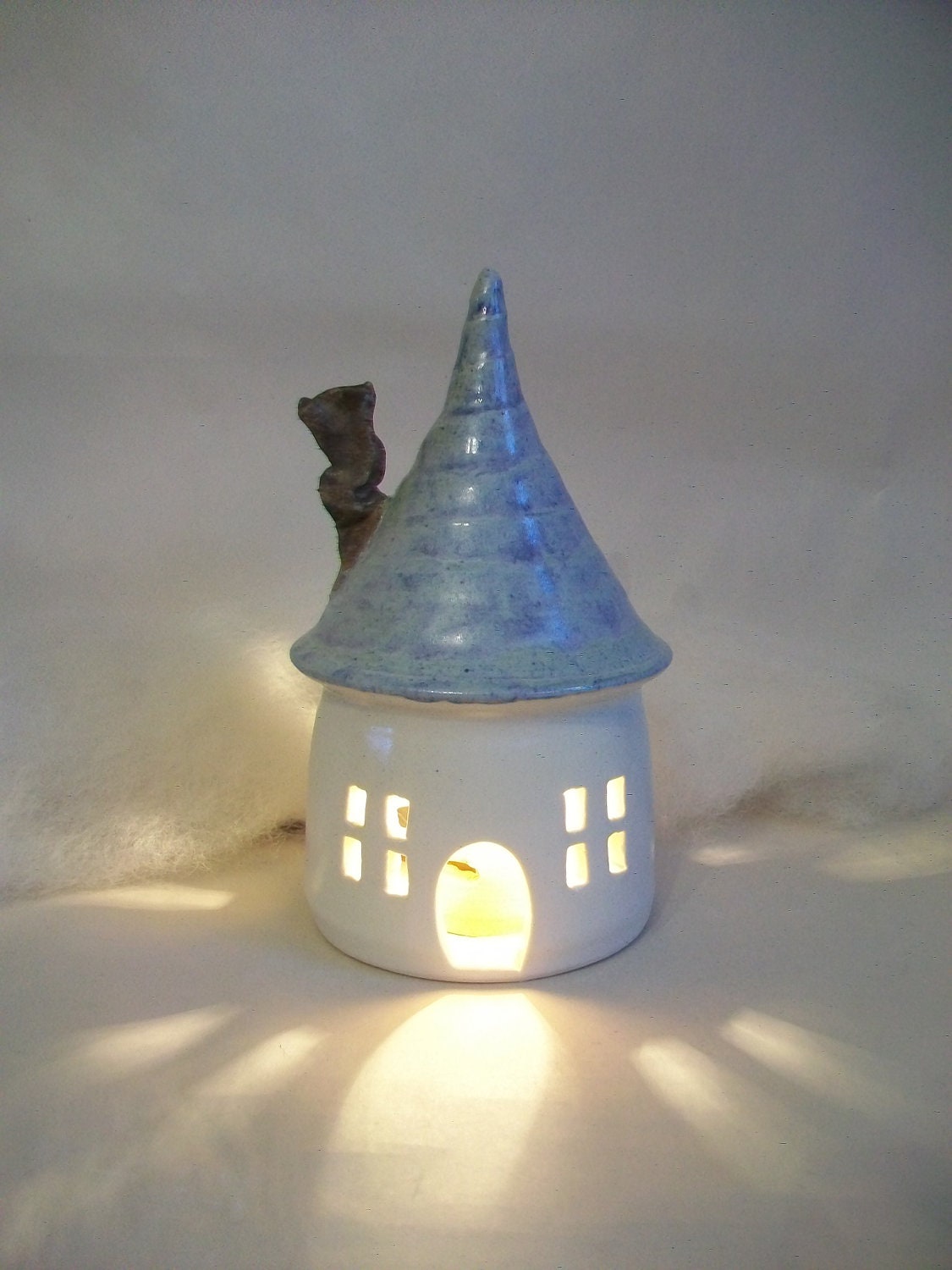 Fairy House/ Night Light - with a  Blue/Aqua Roof