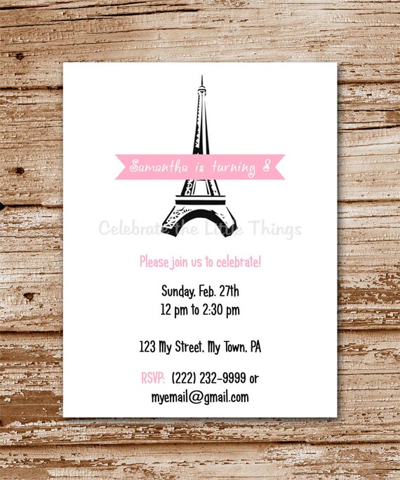 SET of 12 EIFFEL TOWER Invitations - Paris, Personalized Il_570xn