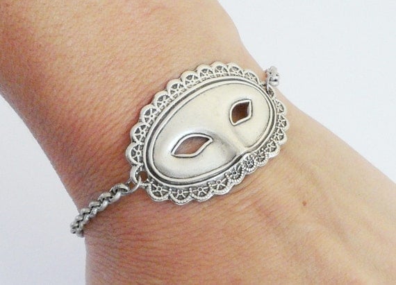 Steampunk Masquerade Mask Bracelet- Antique Silver Ox