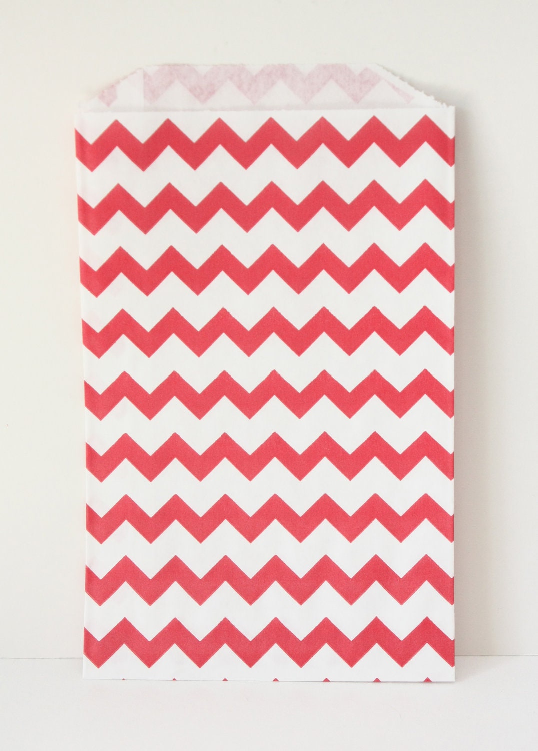 12 Red Chevron FAVOR BAG - Paper Bag- Valentines Day Treat Bag - Popcorn Bag - Candy Buffet favor - Wedding favor bag - Party favor bag