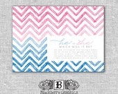 digital PRINTABLE, gender reveal chevron Invitation, Amelia design
