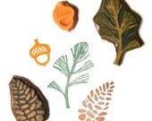 Woodland stamp set of 3 hand carved rubber stamps acorn - pine cone - pine bough