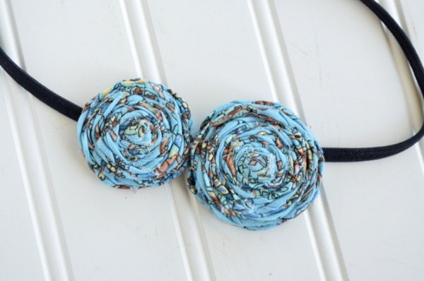 Blueberry Buckle Fabric Flower Rolled Rosette Headband